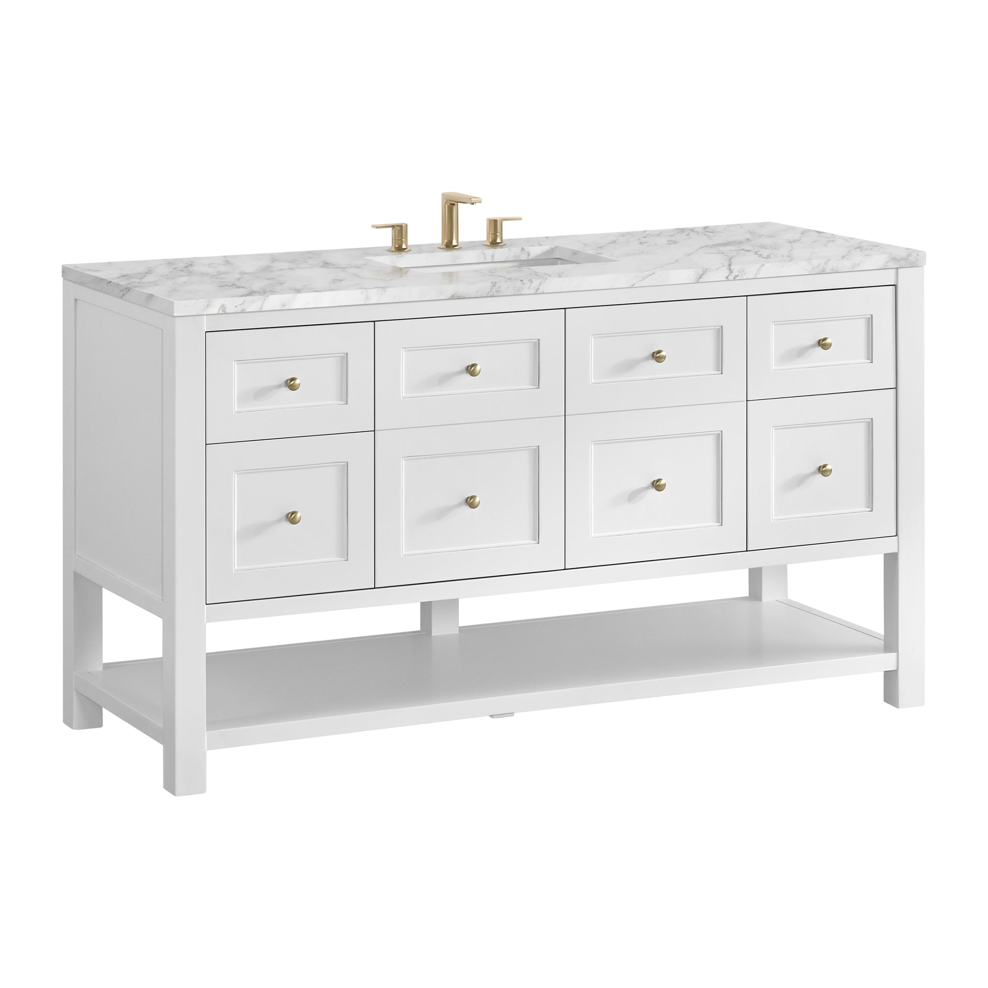 James Martin Vanities Breckenridge 60" Bright White Single Vanity With 3cm Carrara Marble Top