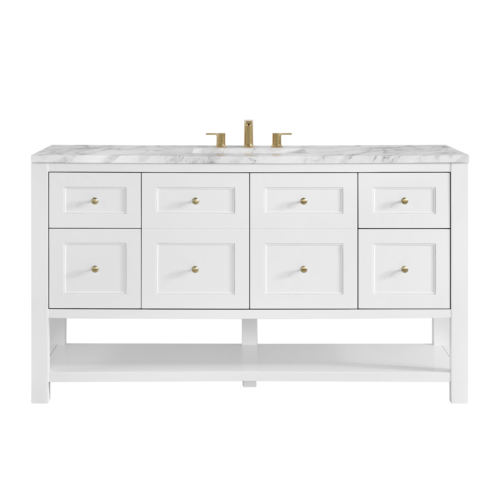 James Martin Vanities Breckenridge 60" Bright White Single Vanity With 3cm Carrara Marble Top