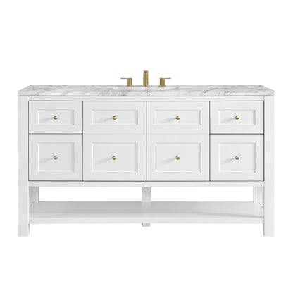 James Martin Vanities Breckenridge 60" Bright White Single Vanity With 3cm Carrara Marble Top