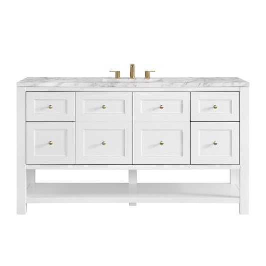 James Martin Vanities Breckenridge 60" Bright White Single Vanity With 3cm Carrara Marble Top
