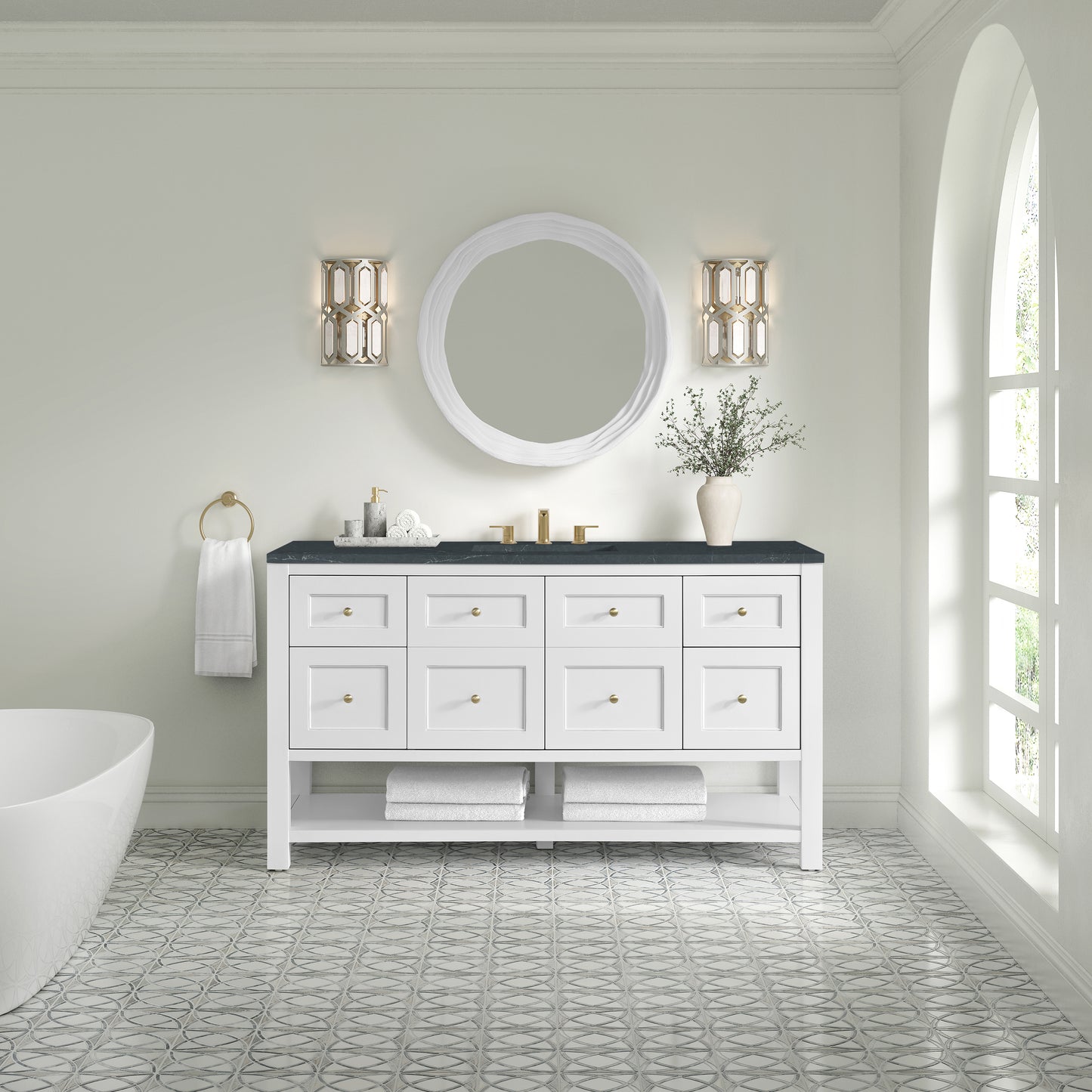James Martin Vanities Breckenridge 60" Bright White Single Vanity With 3cm Charcoal Soapstone Quartz Top