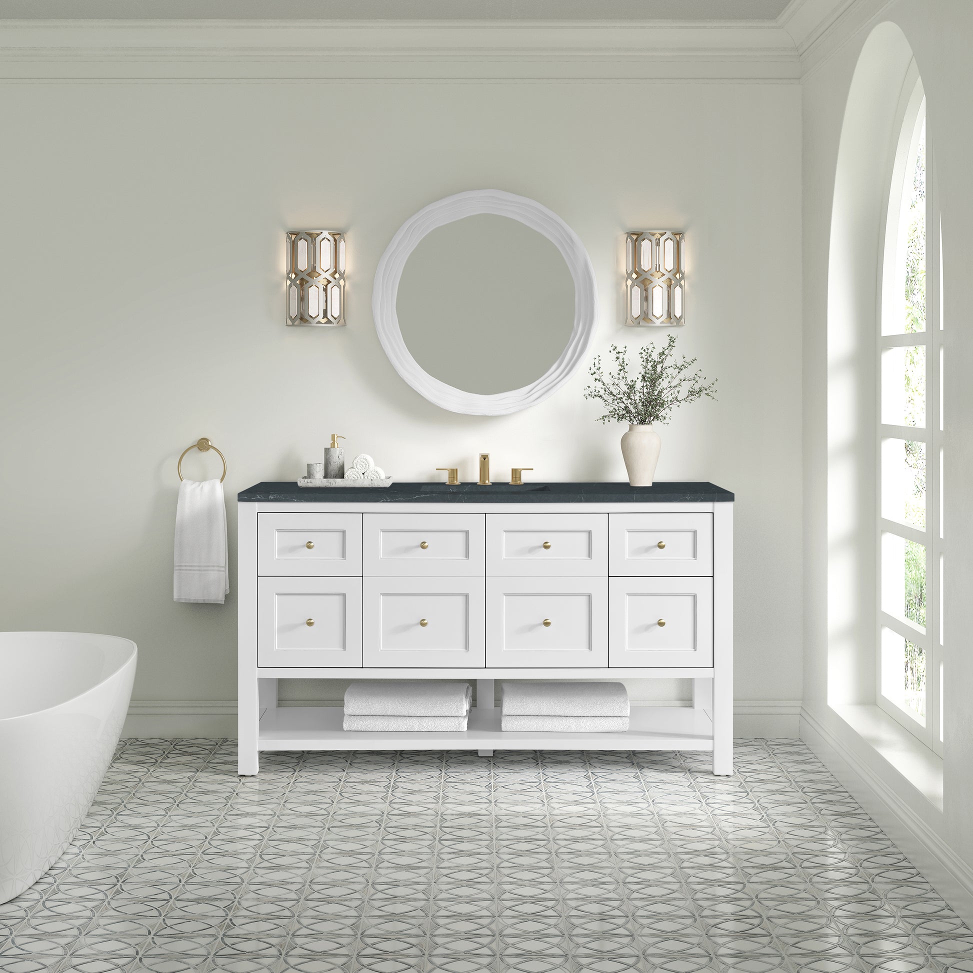 James Martin Vanities Breckenridge 60" Bright White Single Vanity With 3cm Charcoal Soapstone Quartz Top