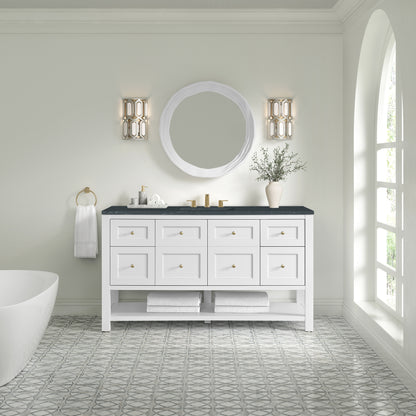 James Martin Vanities Breckenridge 60" Bright White Single Vanity With 3cm Charcoal Soapstone Quartz Top