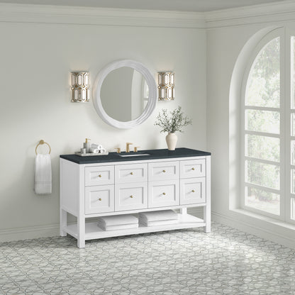 James Martin Vanities Breckenridge 60" Bright White Single Vanity With 3cm Charcoal Soapstone Quartz Top