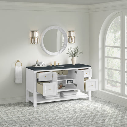 James Martin Vanities Breckenridge 60" Bright White Single Vanity With 3cm Charcoal Soapstone Quartz Top