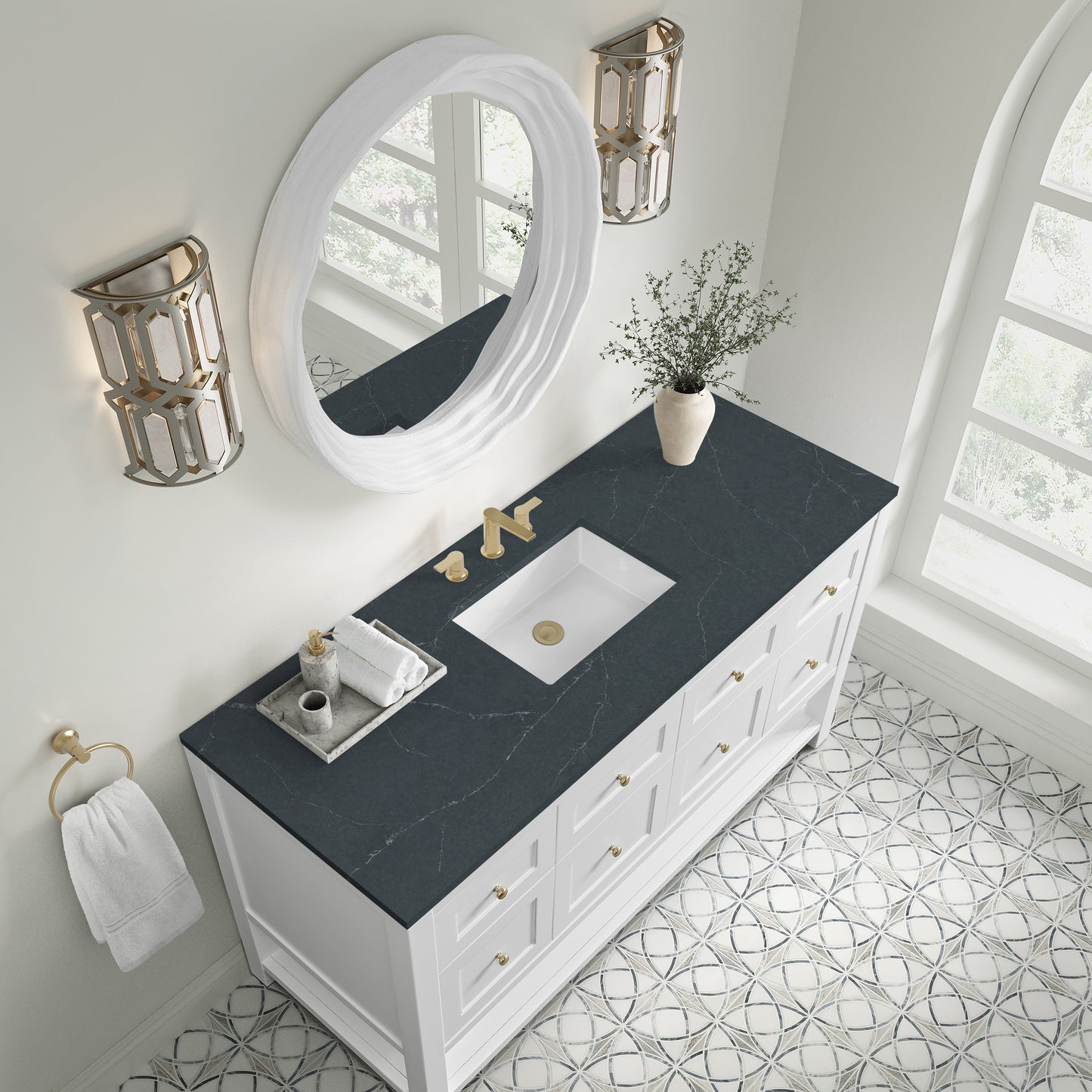 James Martin Vanities Breckenridge 60" Bright White Single Vanity With 3cm Charcoal Soapstone Quartz Top