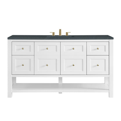 James Martin Vanities Breckenridge 60" Bright White Single Vanity With 3cm Charcoal Soapstone Quartz Top