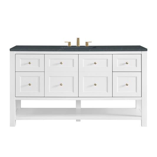 James Martin Vanities Breckenridge 60" Bright White Single Vanity With 3cm Charcoal Soapstone Quartz Top
