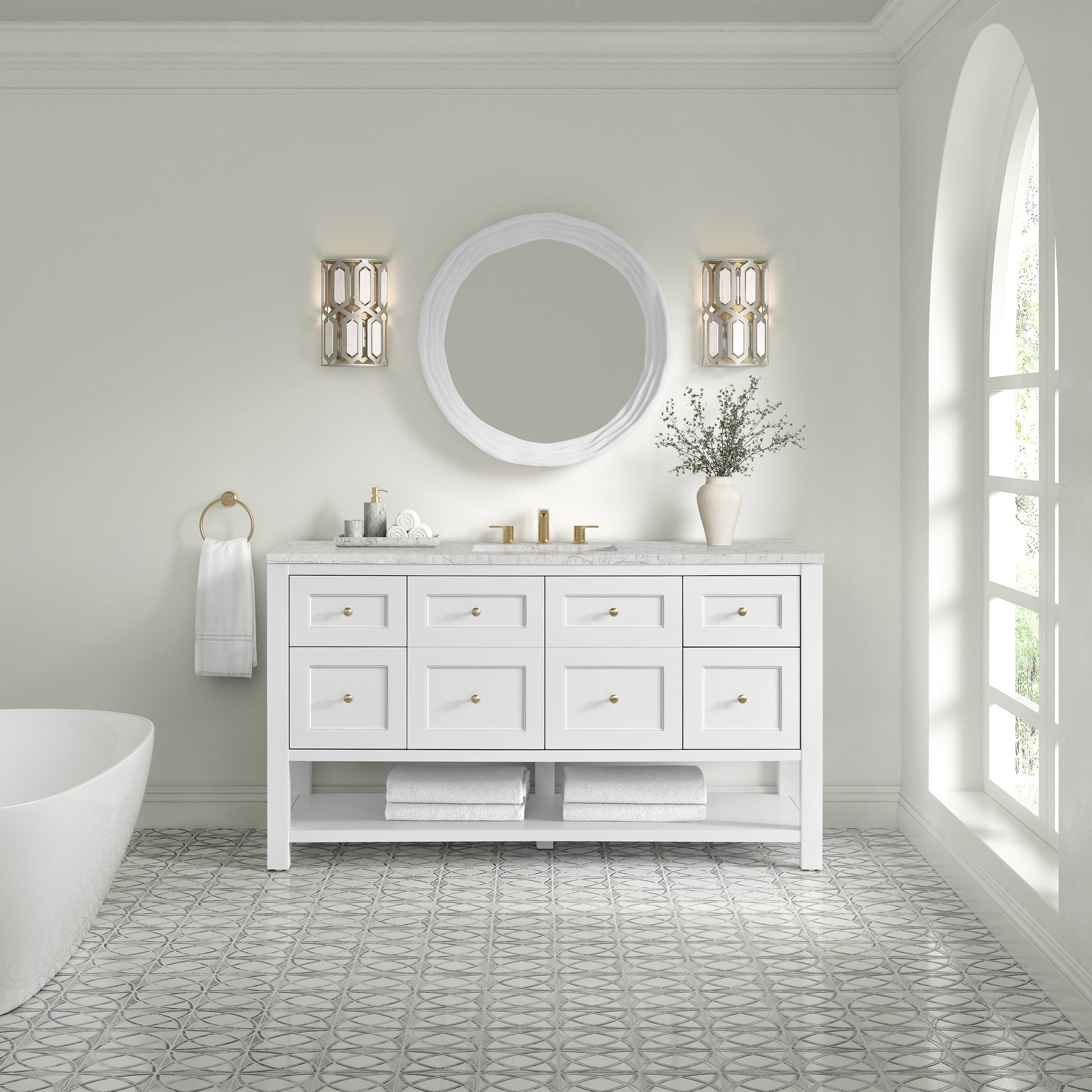 James Martin Vanities Breckenridge 60" Bright White Single Vanity With 3cm Eternal Jasmine Pearl Quartz Top