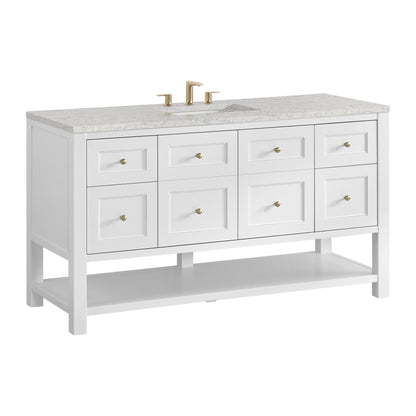 James Martin Vanities Breckenridge 60" Bright White Single Vanity With 3cm Eternal Jasmine Pearl Quartz Top