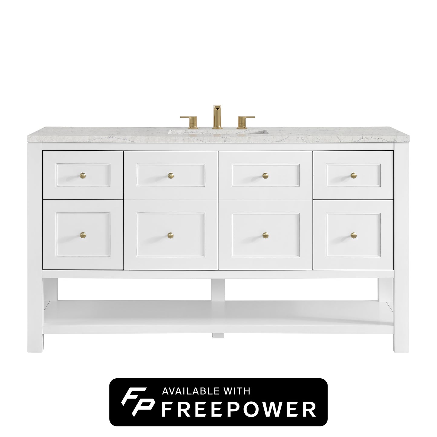 James Martin Vanities Breckenridge 60" Bright White Single Vanity With 3cm Eternal Jasmine Pearl Silestone Top With FreePower Wireless Charger