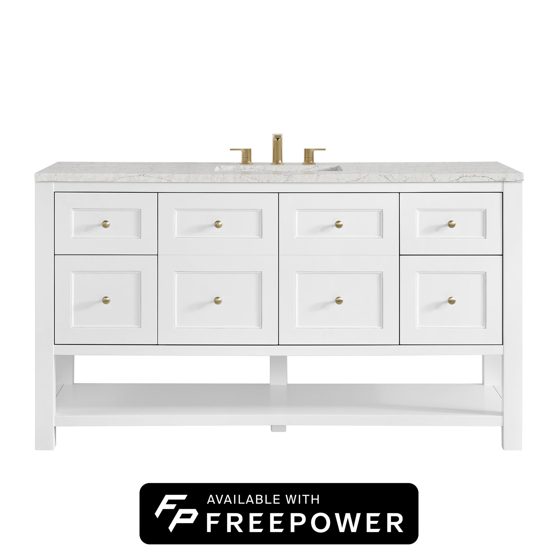 James Martin Vanities Breckenridge 60" Bright White Single Vanity With 3cm Eternal Jasmine Pearl Silestone Top With FreePower Wireless Charger