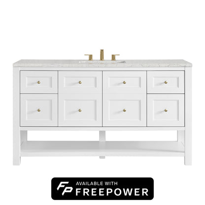 James Martin Vanities Breckenridge 60" Bright White Single Vanity With 3cm Eternal Jasmine Pearl Silestone Top With FreePower Wireless Charger