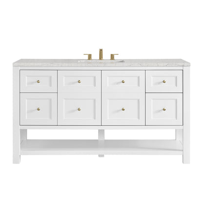 James Martin Vanities Breckenridge 60" Bright White Single Vanity With 3cm Eternal Jasmine Pearl Silestone Top With FreePower Wireless Charger