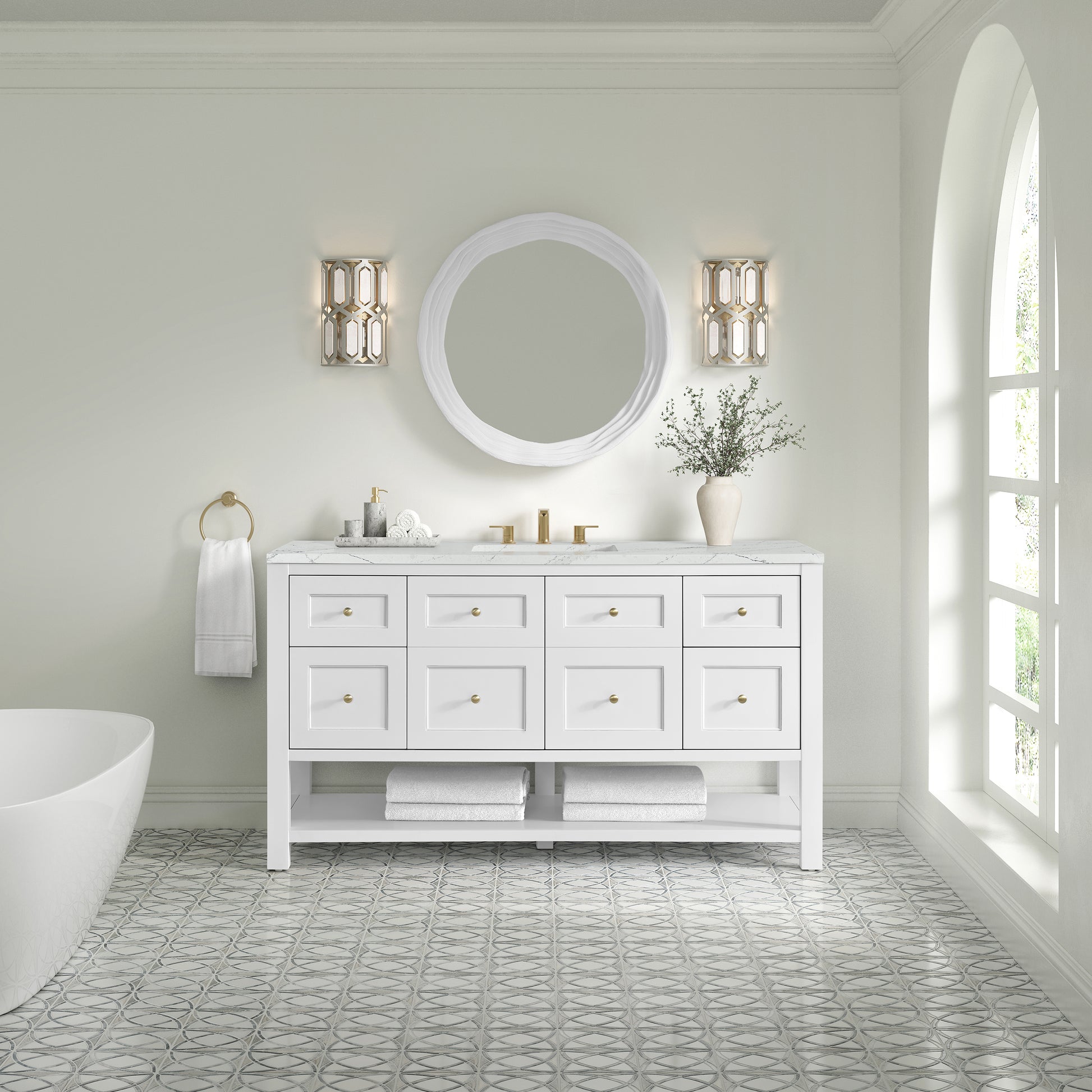 James Martin Vanities Breckenridge 60" Bright White Single Vanity With 3cm Ethereal Noctis Quartz Top