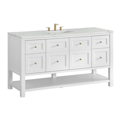 James Martin Vanities Breckenridge 60" Bright White Single Vanity With 3cm Ethereal Noctis Quartz Top