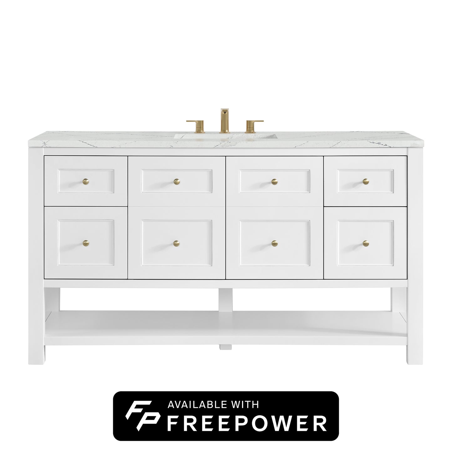 James Martin Vanities Breckenridge 60" Bright White Single Vanity With 3cm Ethereal Noctis Silestone Top With FreePower Wireless Charger