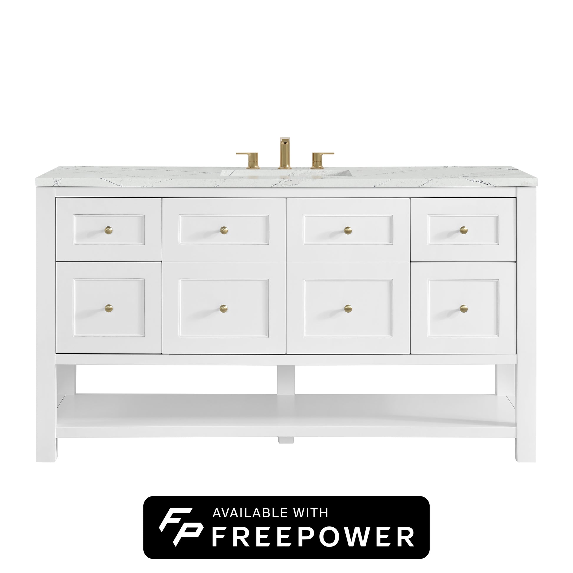 James Martin Vanities Breckenridge 60" Bright White Single Vanity With 3cm Ethereal Noctis Silestone Top With FreePower Wireless Charger