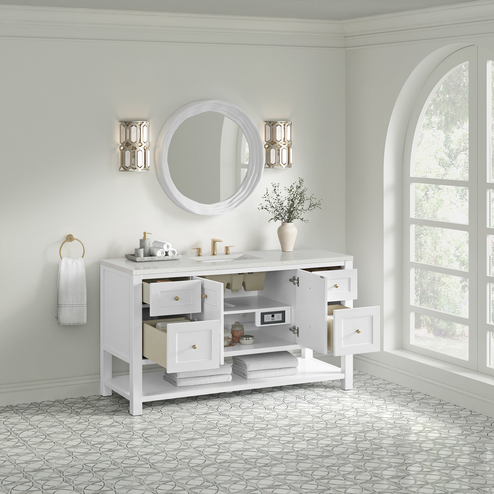 James Martin Vanities Breckenridge 60" Bright White Single Vanity With 3cm Lime Delight Quartz Top