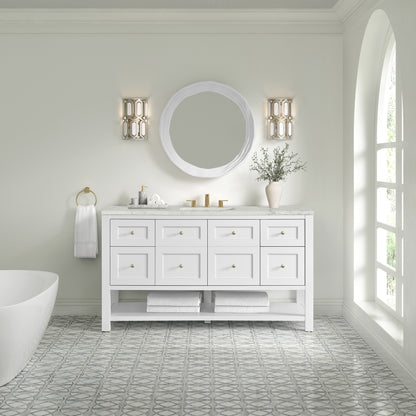 James Martin Vanities Breckenridge 60" Bright White Single Vanity With 3cm Victorian Silver Quartz Top