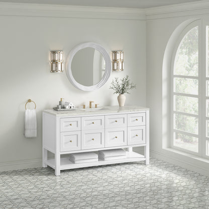James Martin Vanities Breckenridge 60" Bright White Single Vanity With 3cm Victorian Silver Quartz Top