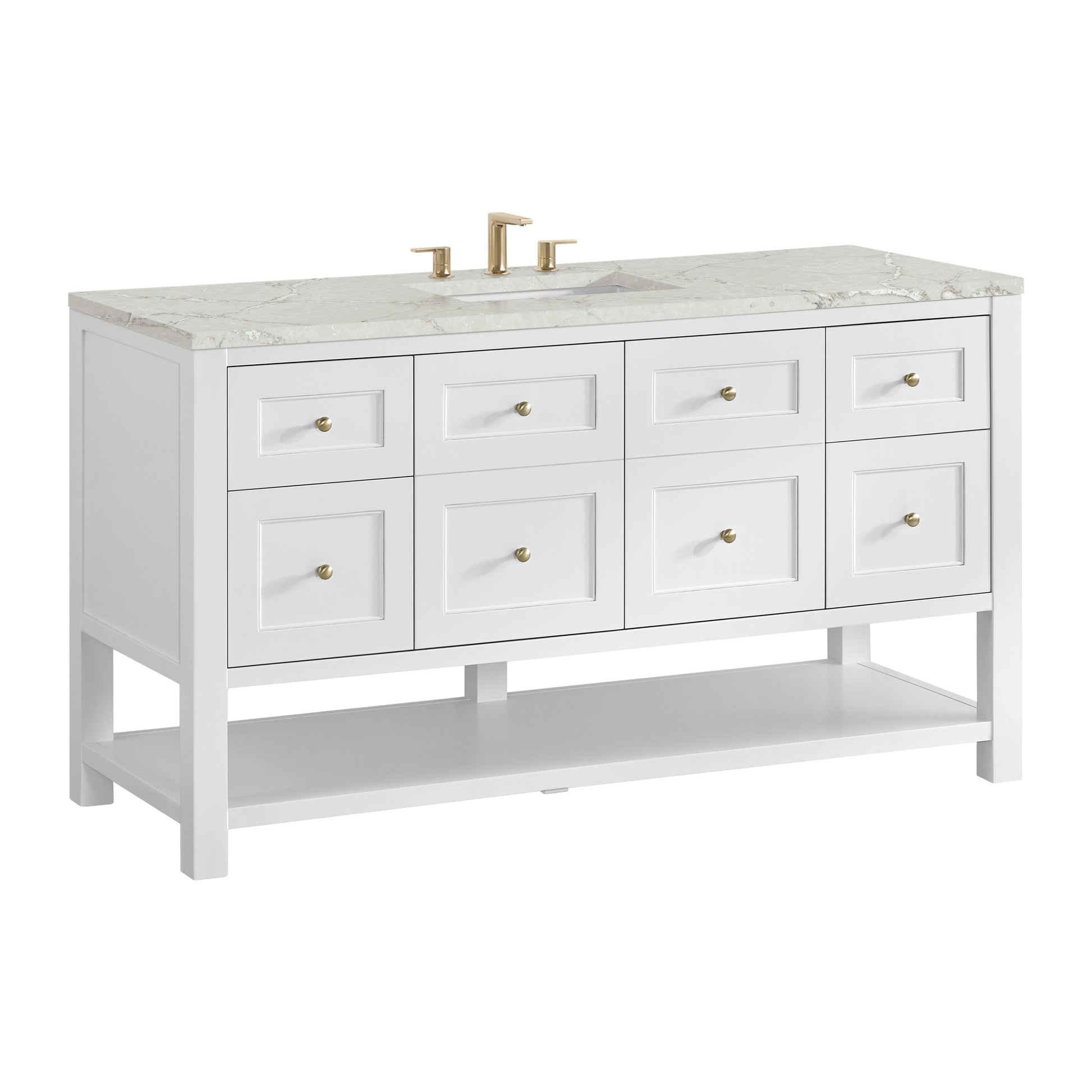 James Martin Vanities Breckenridge 60" Bright White Single Vanity With 3cm Victorian Silver Quartz Top