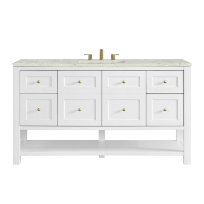James Martin Vanities Breckenridge 60" Bright White Single Vanity With 3cm Victorian Silver Quartz Top