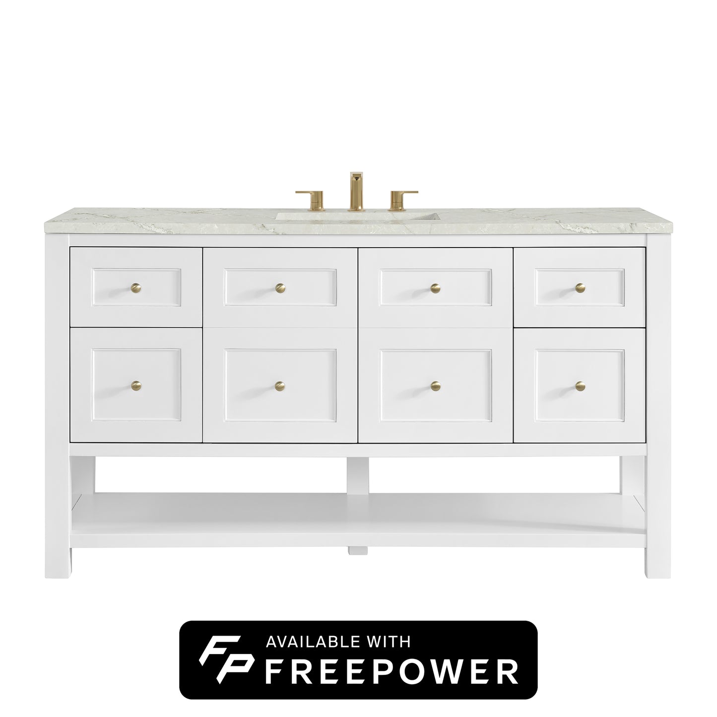 James Martin Vanities Breckenridge 60" Bright White Single Vanity With 3cm Victorian Silver Silestone Top With FreePower Wireless Charger