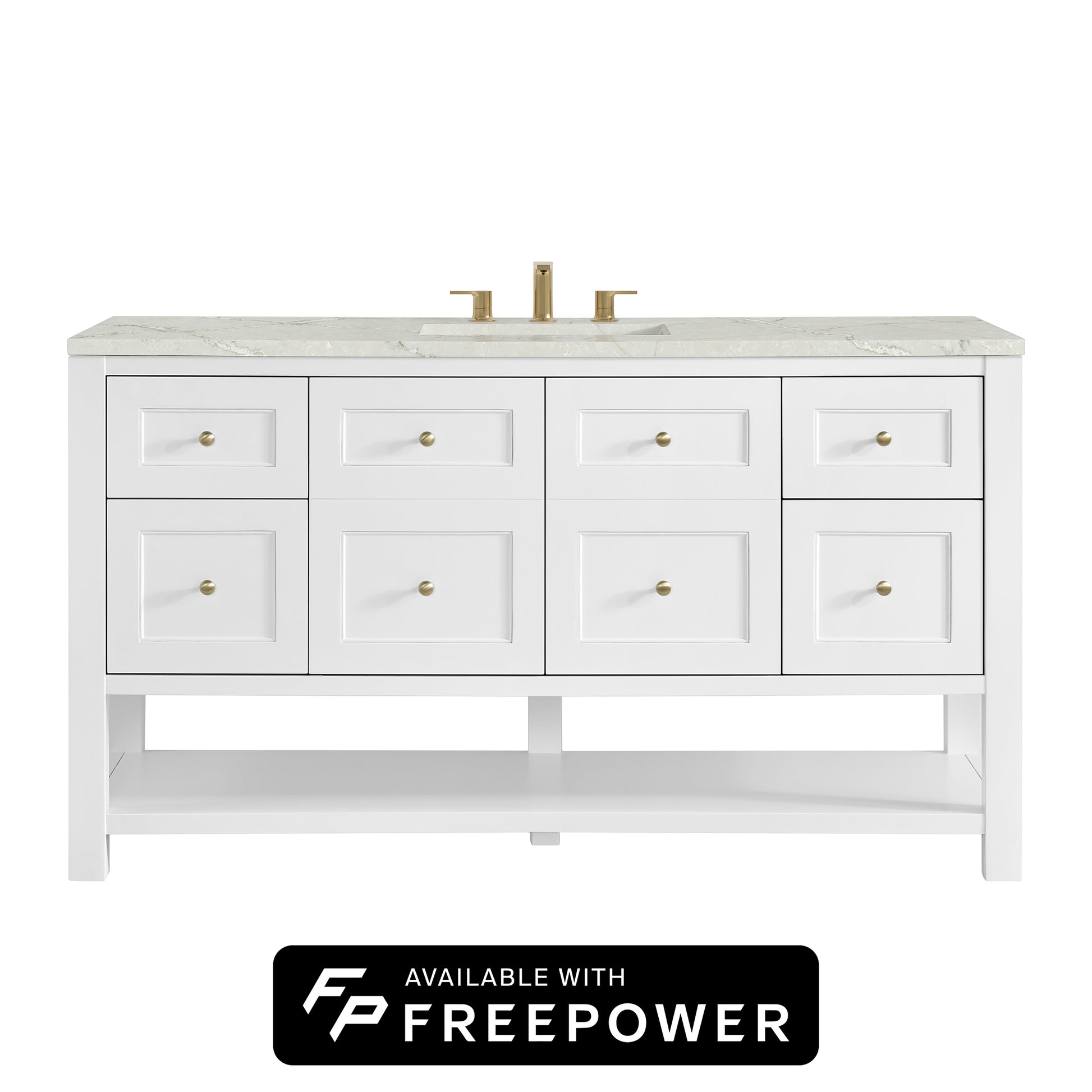 James Martin Vanities Breckenridge 60" Bright White Single Vanity With 3cm Victorian Silver Silestone Top With FreePower Wireless Charger