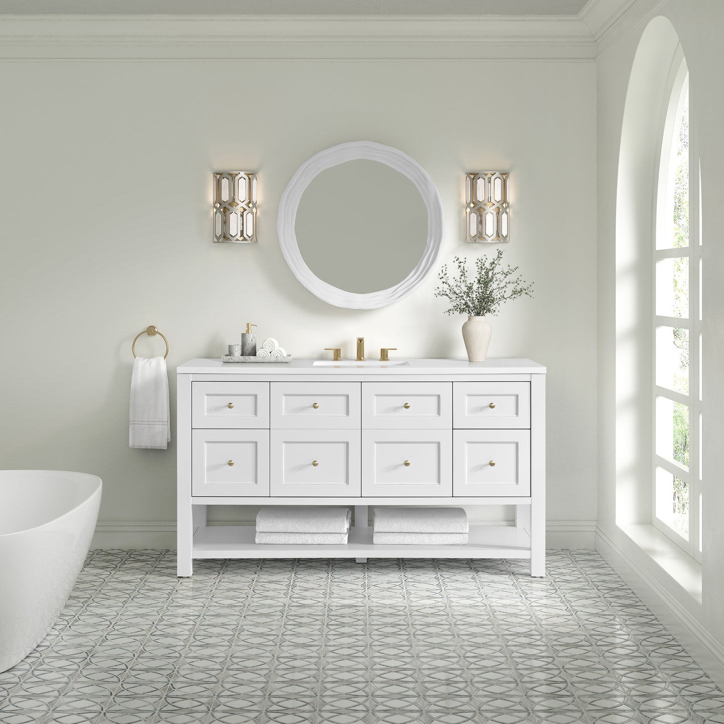 James Martin Vanities Breckenridge 60" Bright White Single Vanity With 3cm White Zeus Quartz Top