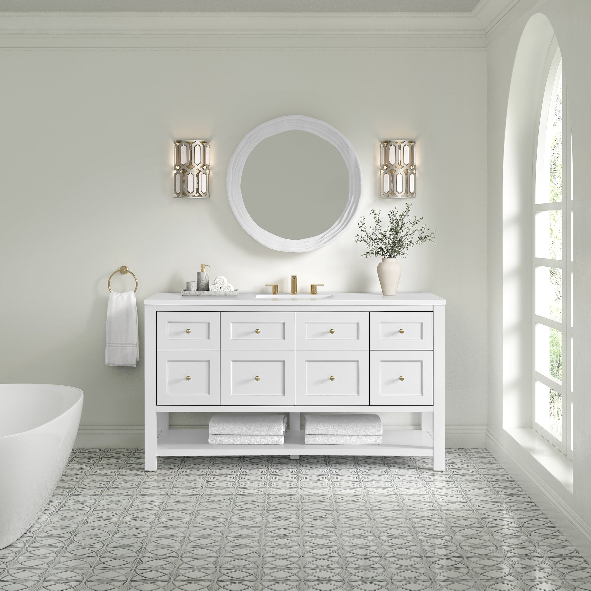 James Martin Vanities Breckenridge 60" Bright White Single Vanity With 3cm White Zeus Quartz Top