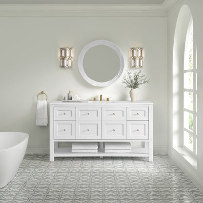 James Martin Vanities Breckenridge 60" Bright White Single Vanity With 3cm White Zeus Quartz Top