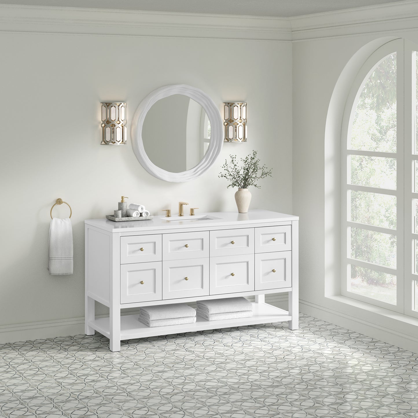 James Martin Vanities Breckenridge 60" Bright White Single Vanity With 3cm White Zeus Quartz Top