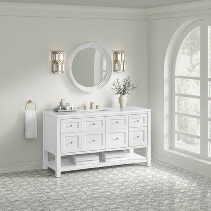 James Martin Vanities Breckenridge 60" Bright White Single Vanity With 3cm White Zeus Quartz Top