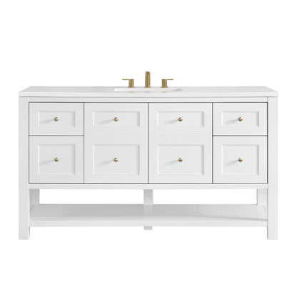 James Martin Vanities Breckenridge 60" Bright White Single Vanity With 3cm White Zeus Quartz Top