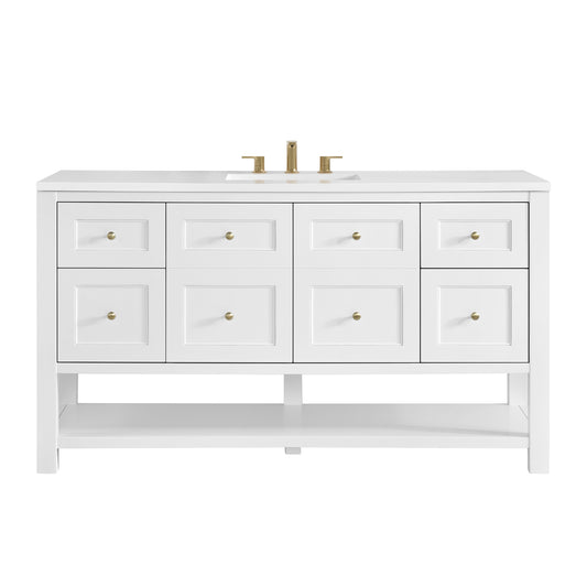 James Martin Vanities Breckenridge 60" Bright White Single Vanity With 3cm White Zeus Quartz Top