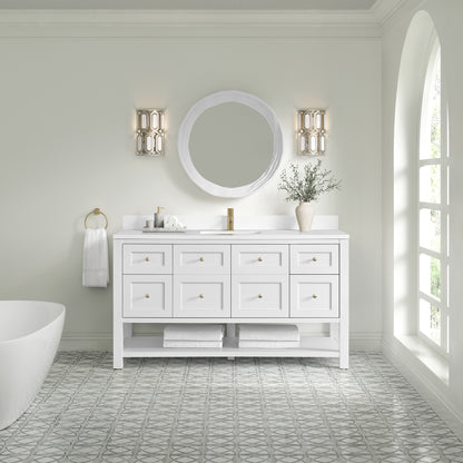James Martin Vanities Breckenridge 60" Bright White Single Vanity With Single Hole 3cm White Zeus Quartz Top and Backsplash