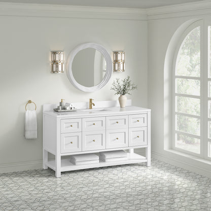 James Martin Vanities Breckenridge 60" Bright White Single Vanity With Single Hole 3cm White Zeus Quartz Top and Backsplash