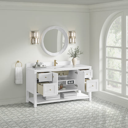 James Martin Vanities Breckenridge 60" Bright White Single Vanity With Single Hole 3cm White Zeus Quartz Top and Backsplash