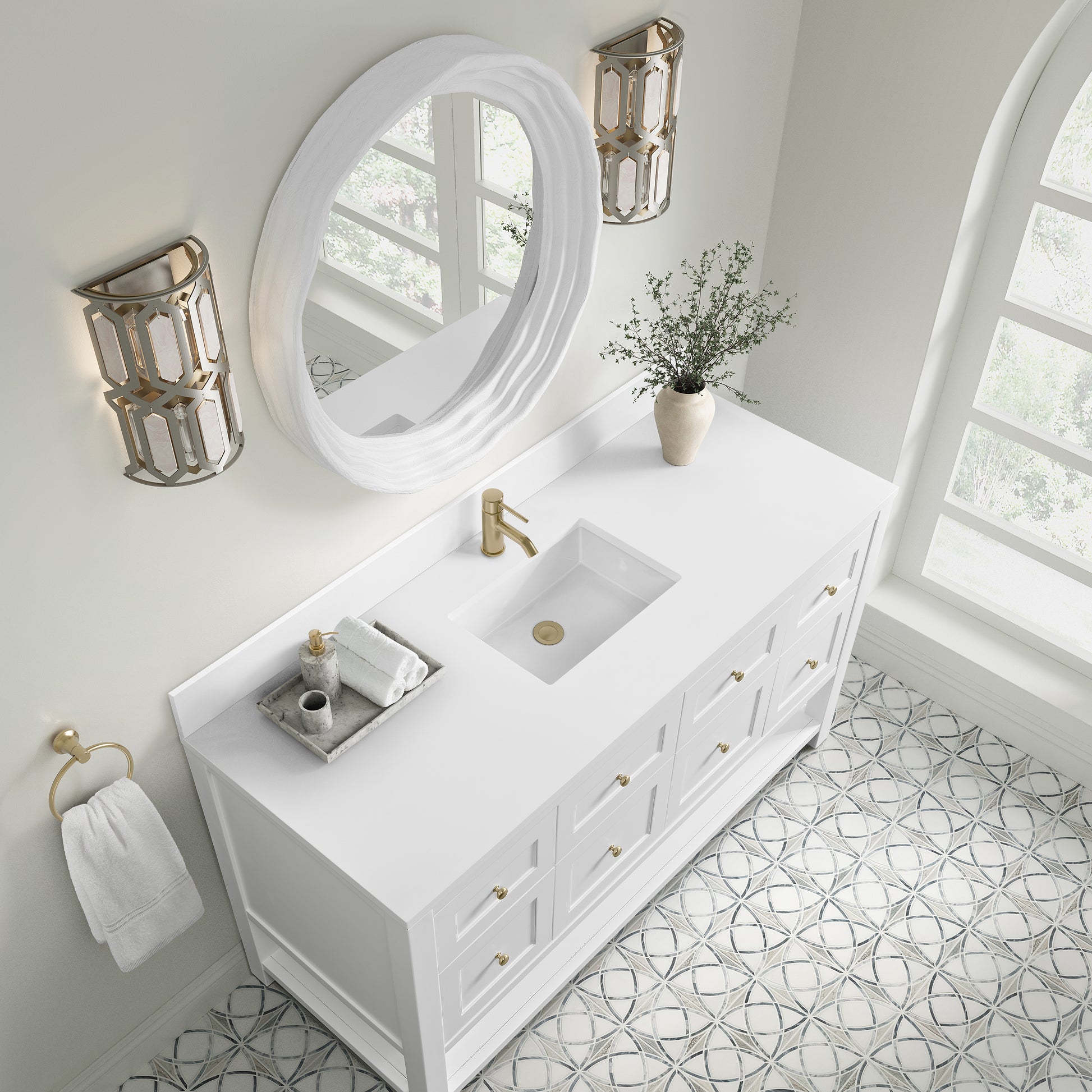 James Martin Vanities Breckenridge 60" Bright White Single Vanity With Single Hole 3cm White Zeus Quartz Top and Backsplash