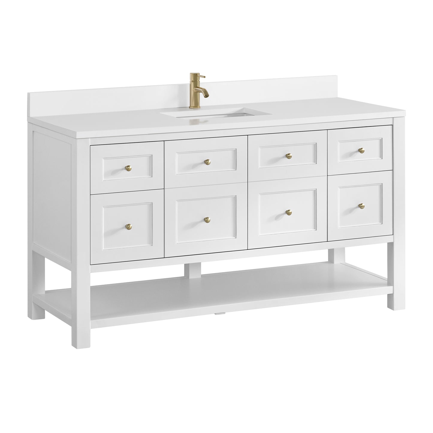 James Martin Vanities Breckenridge 60" Bright White Single Vanity With Single Hole 3cm White Zeus Quartz Top and Backsplash