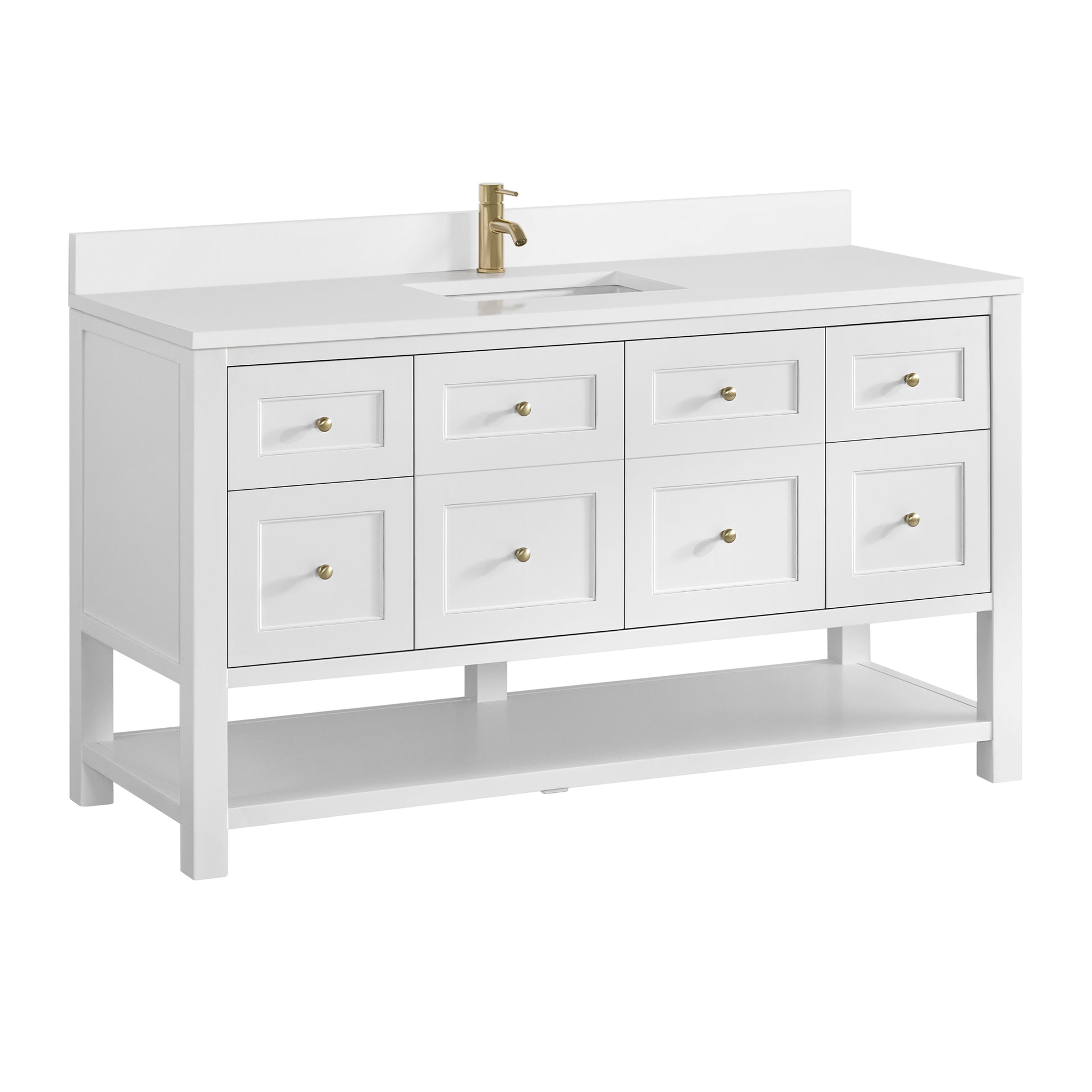 James Martin Vanities Breckenridge 60" Bright White Single Vanity With Single Hole 3cm White Zeus Quartz Top and Backsplash