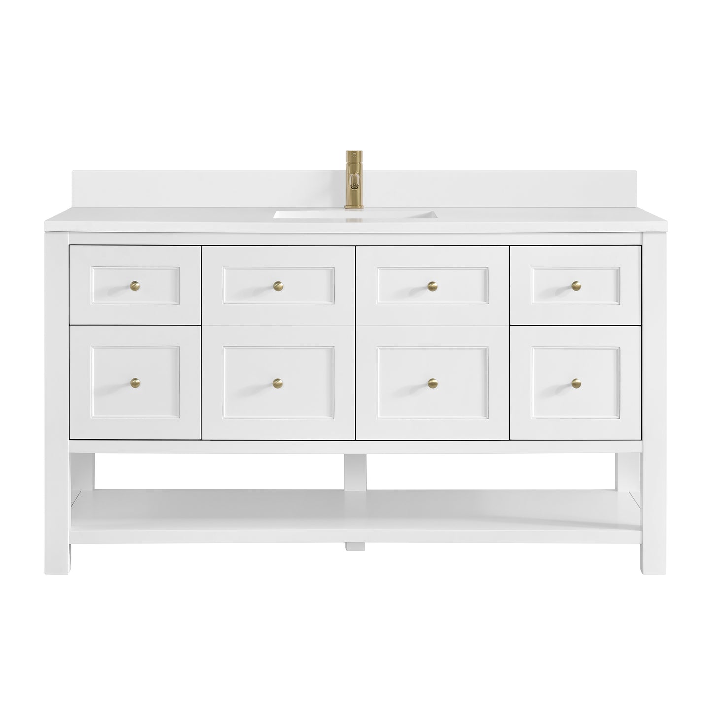 James Martin Vanities Breckenridge 60" Bright White Single Vanity With Single Hole 3cm White Zeus Quartz Top and Backsplash