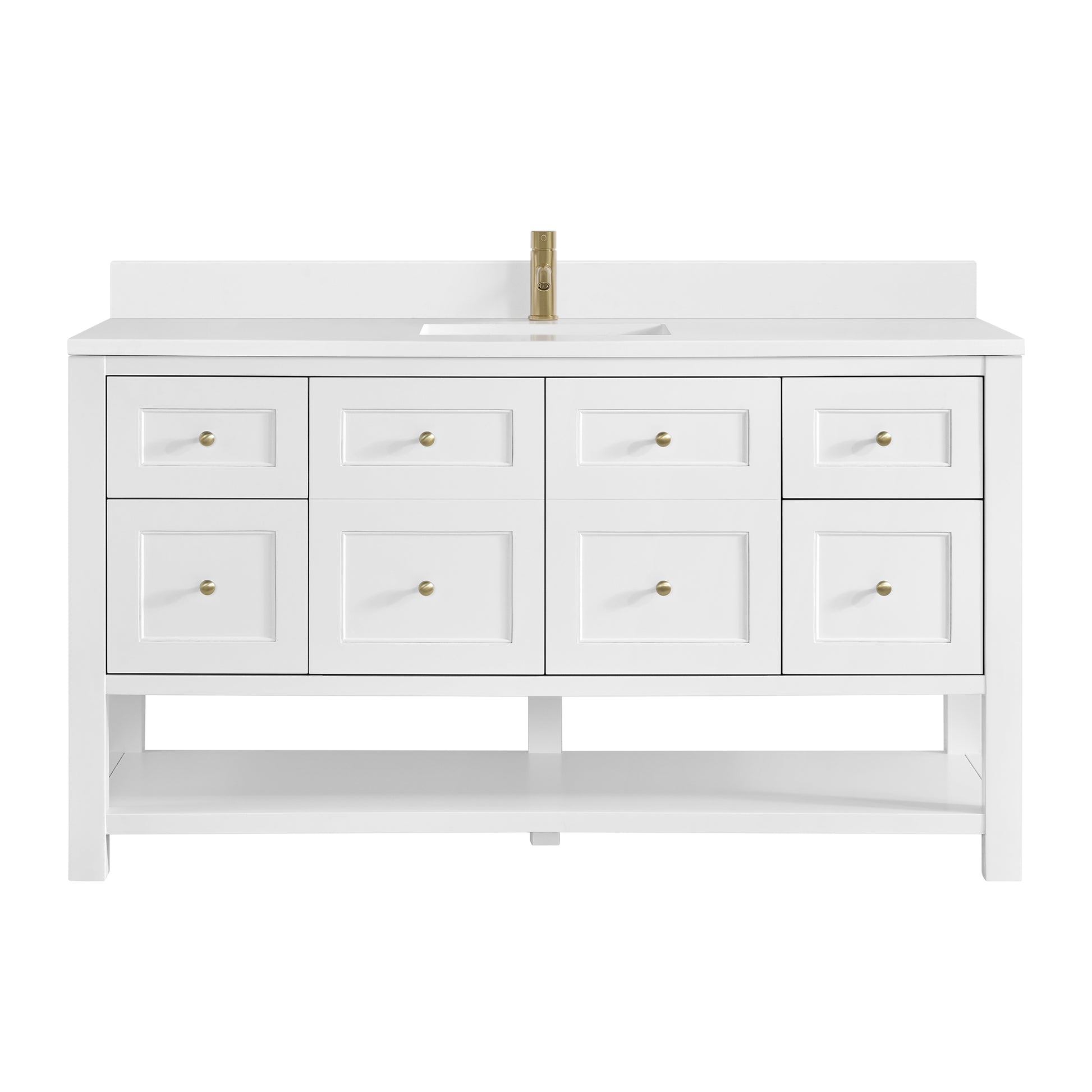 James Martin Vanities Breckenridge 60" Bright White Single Vanity With Single Hole 3cm White Zeus Quartz Top and Backsplash