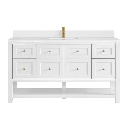 James Martin Vanities Breckenridge 60" Bright White Single Vanity With Single Hole 3cm White Zeus Quartz Top and Backsplash