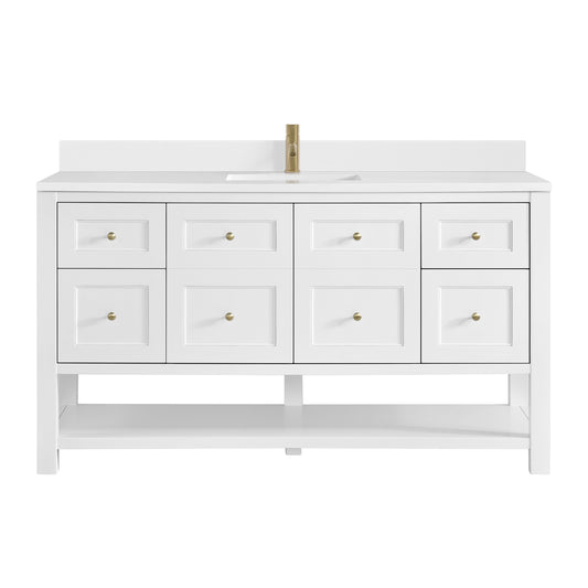 James Martin Vanities Breckenridge 60" Bright White Single Vanity With Single Hole 3cm White Zeus Quartz Top and Backsplash