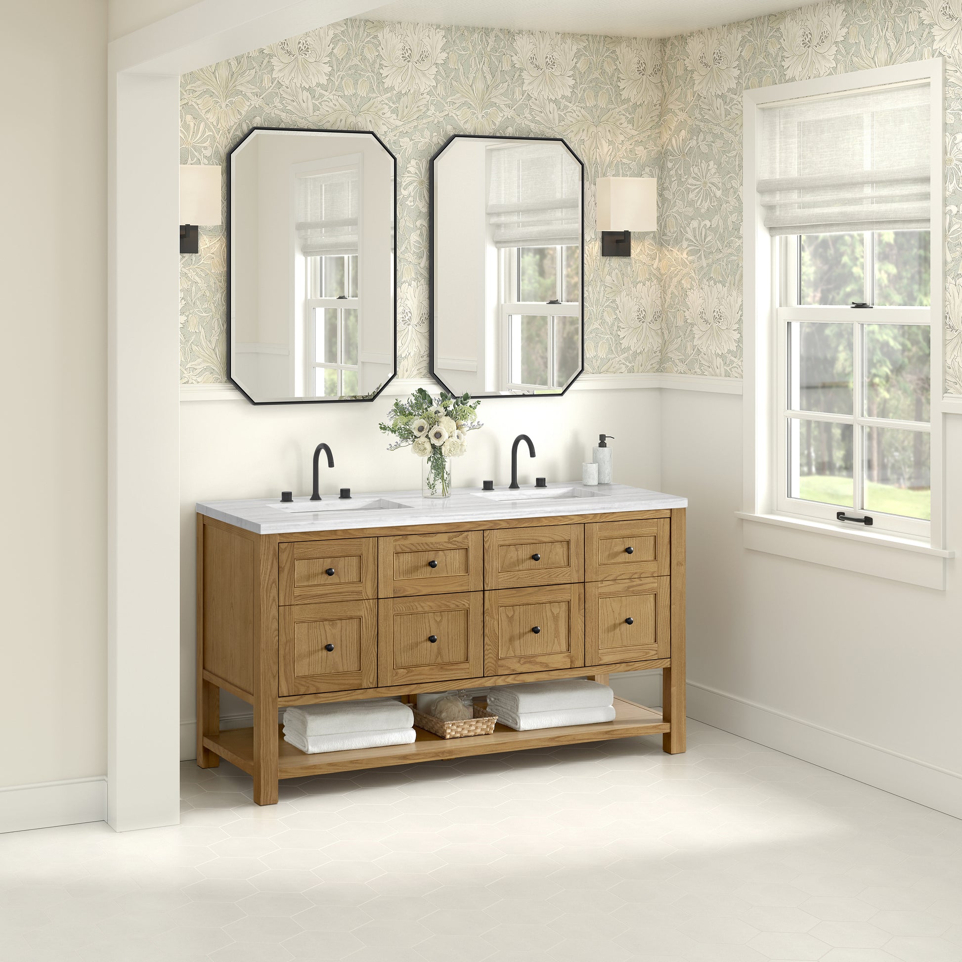 James Martin Vanities Breckenridge 60" Light Natural Oak Double Vanity With 3cm Arctic Fall Solid Surface Top