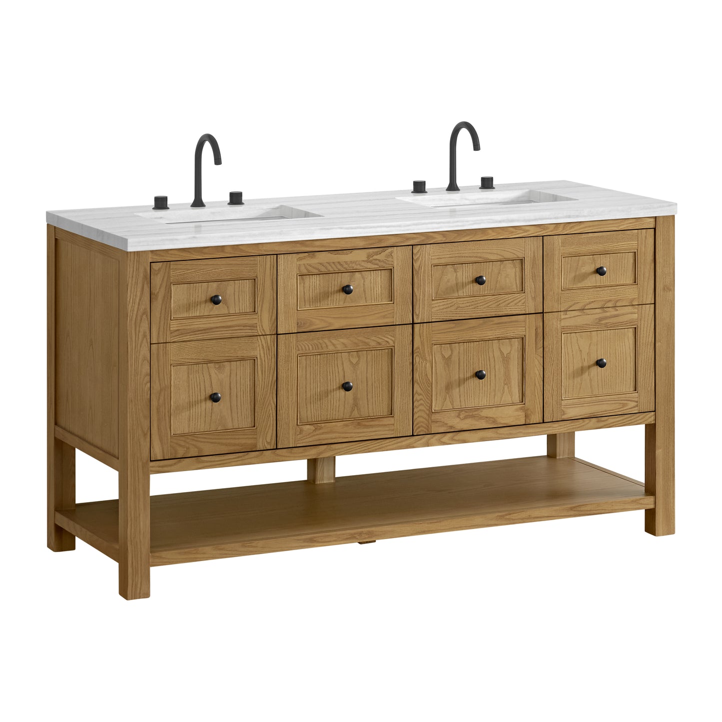 James Martin Vanities Breckenridge 60" Light Natural Oak Double Vanity With 3cm Arctic Fall Solid Surface Top