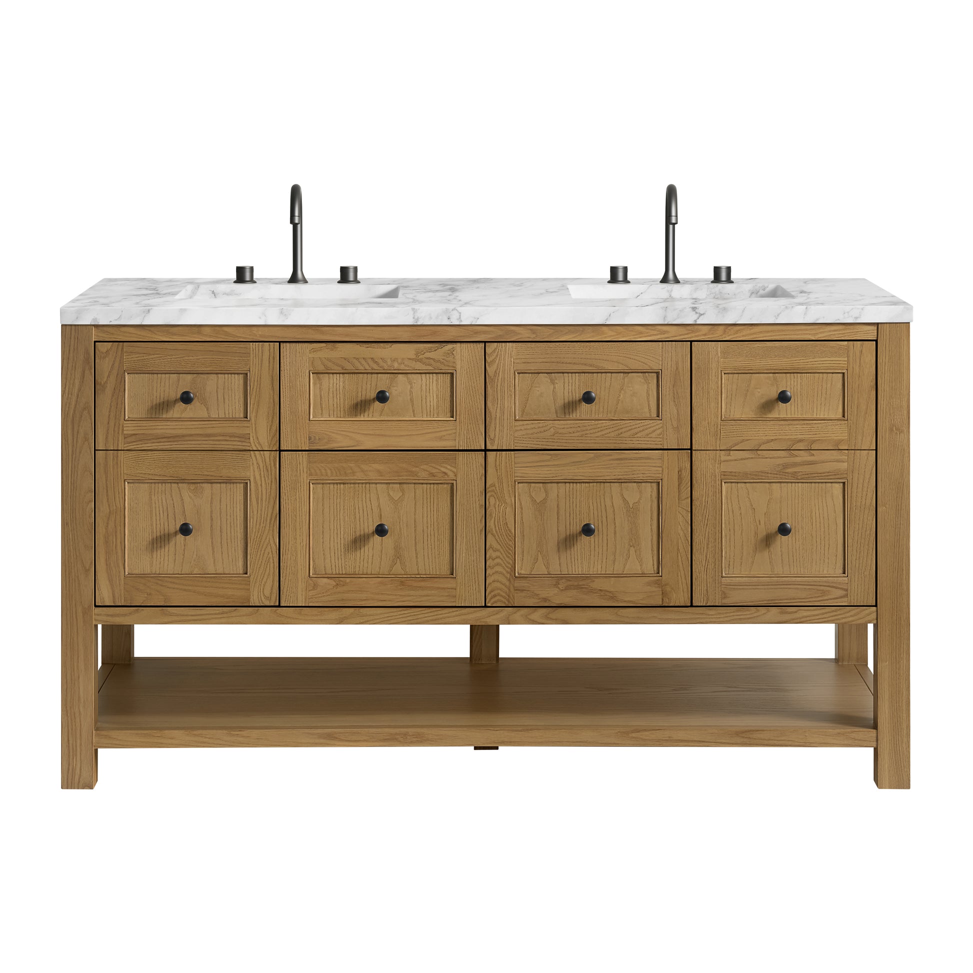 James Martin Vanities Breckenridge 60" Light Natural Oak Double Vanity With 3cm Carrara Marble Top