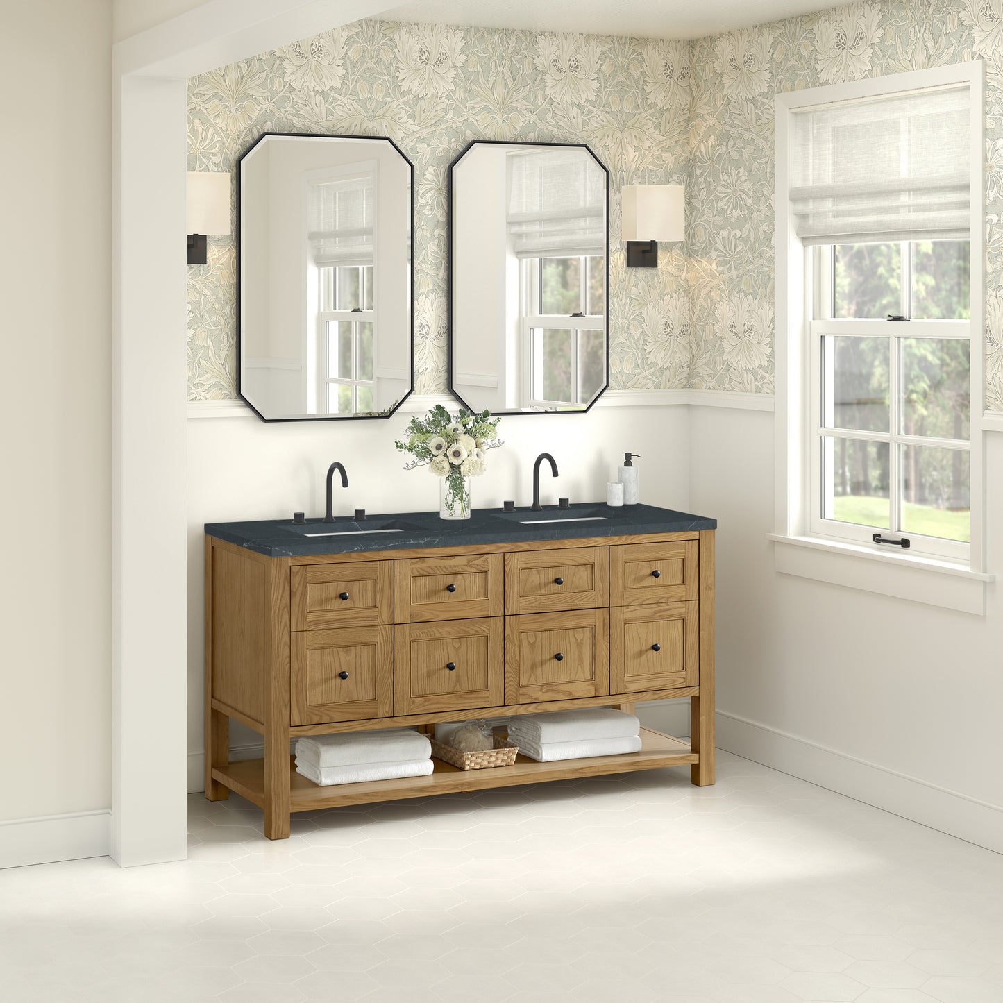 James Martin Vanities Breckenridge 60" Light Natural Oak Double Vanity With 3cm Charcoal Soapstone Quartz Top